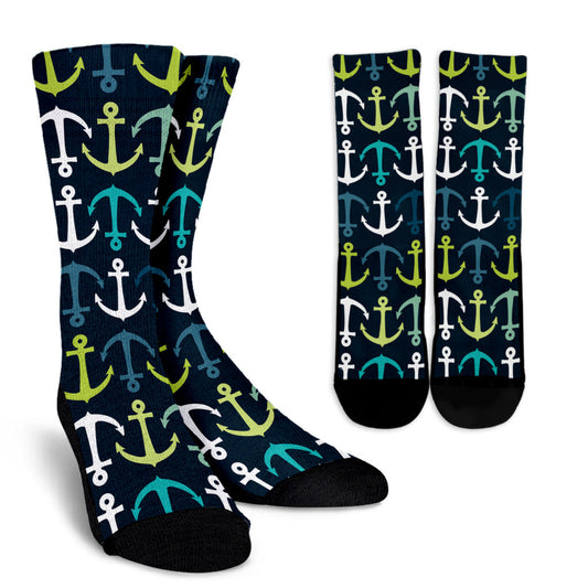 Anchor Pattern Print Design 03 Crew Socks