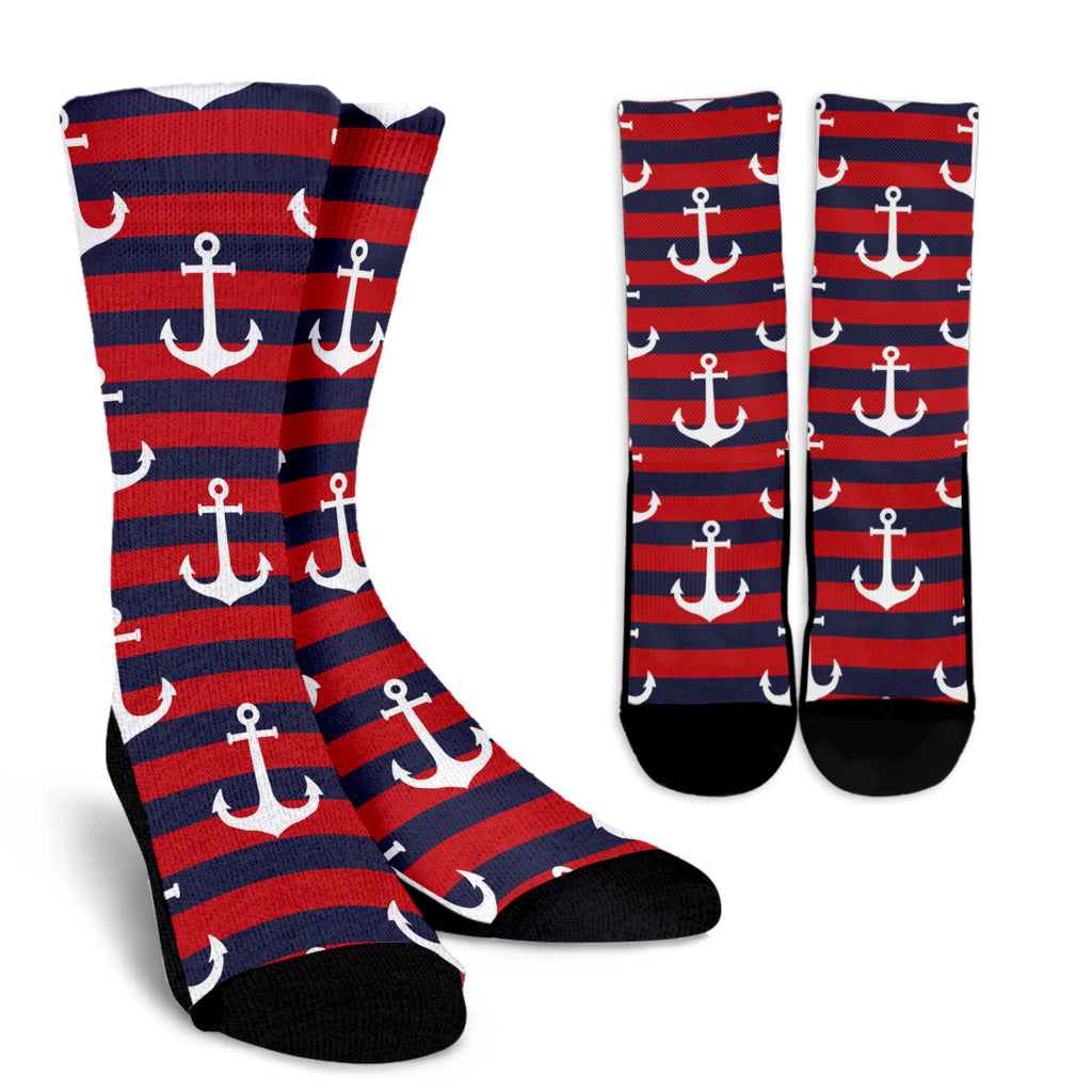 Nautical Pattern Print Design A05 Crew Socks
