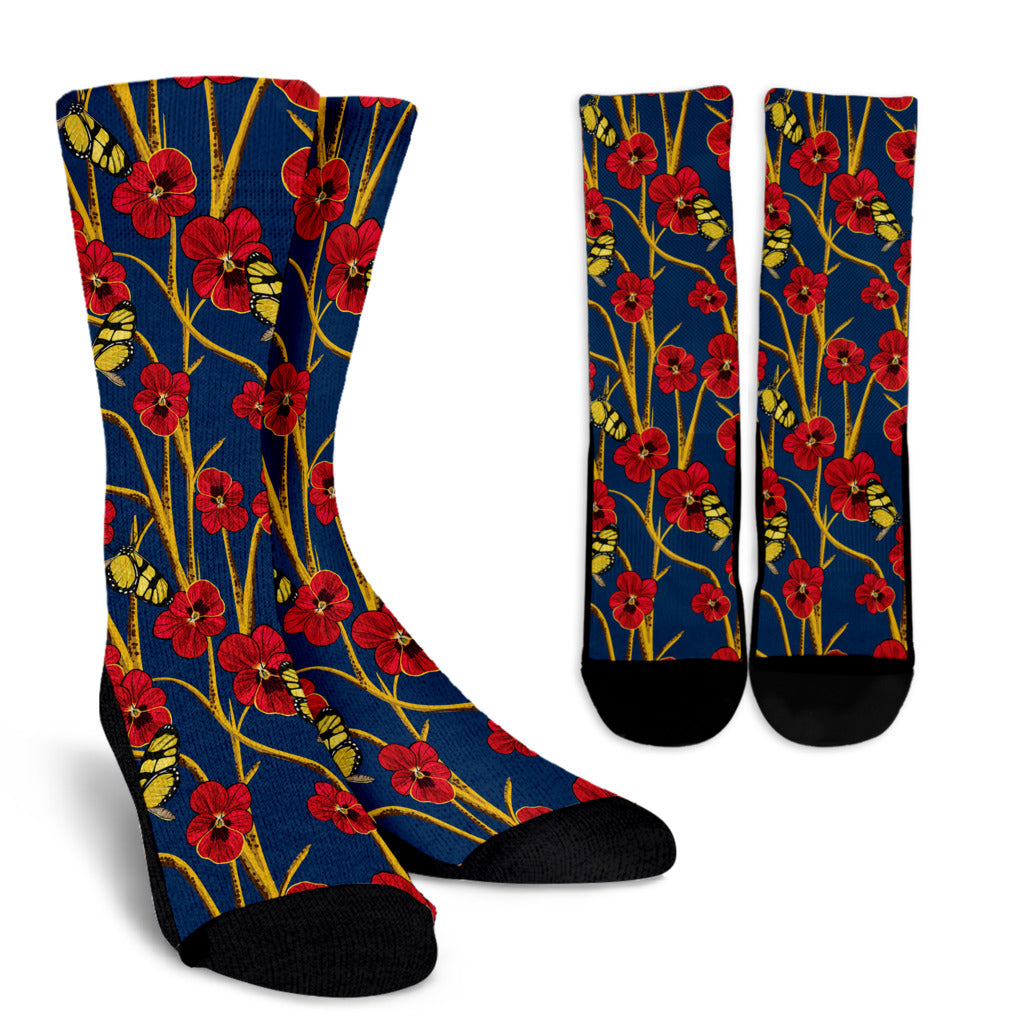Pansy Pattern Print Design A01 Crew Socks