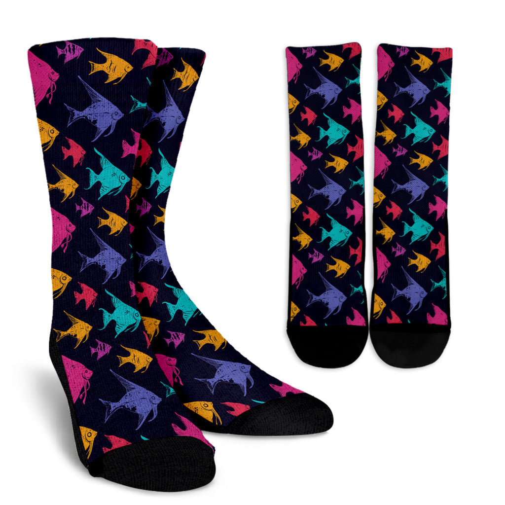 Angelfish Colorful Pattern Print Design 03 Crew Socks
