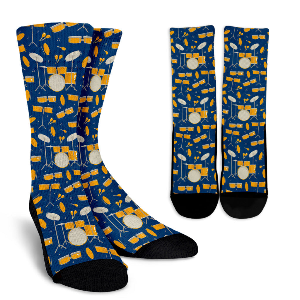 Drum Set Pattern Print Design 03 Crew Socks