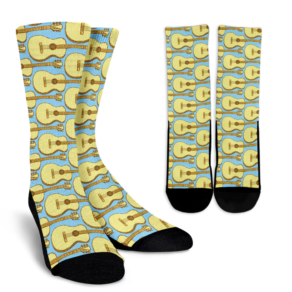 Acoustic Guitar Pattern Print Design 03 Crew Socks