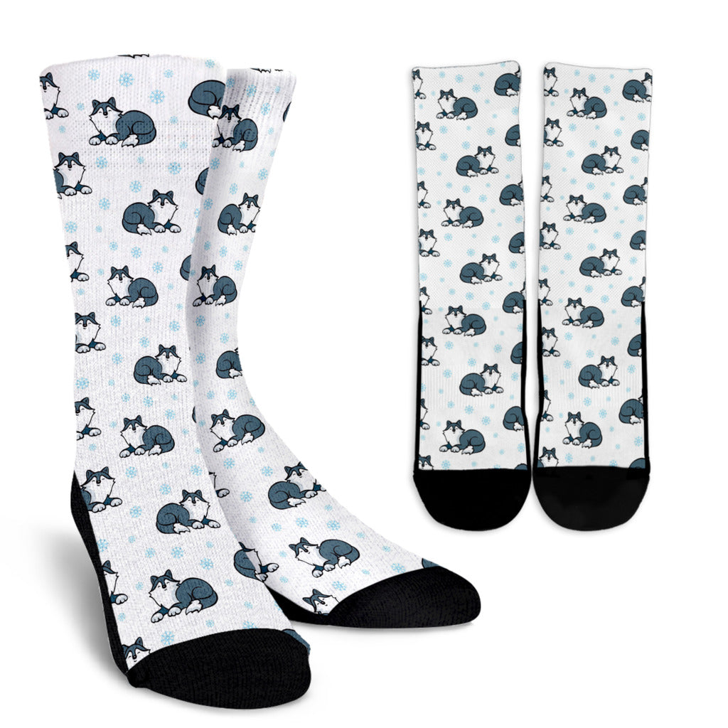 Alaskan Malamute Pattern Print Design 03 Crew Socks