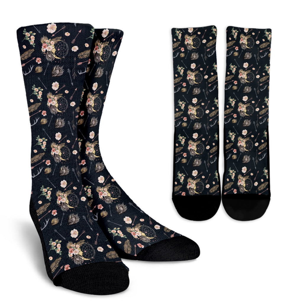 Bohemian Pattern Print Design 09 Crew Socks