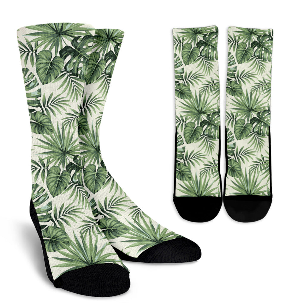 Palm Leaf Pattern Print Design A02 Crew Socks