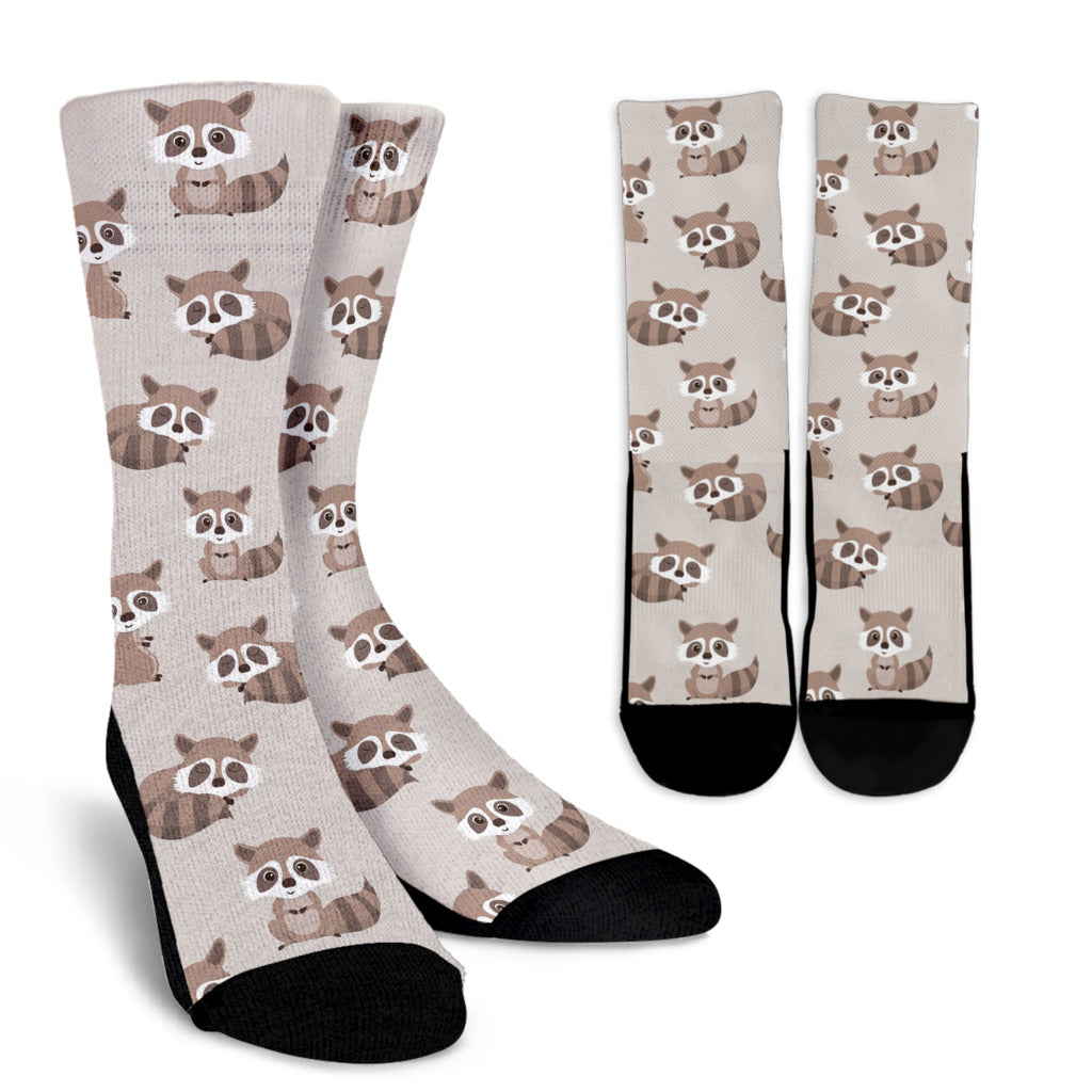 Raccoon Pattern Print Design A05 Crew Socks