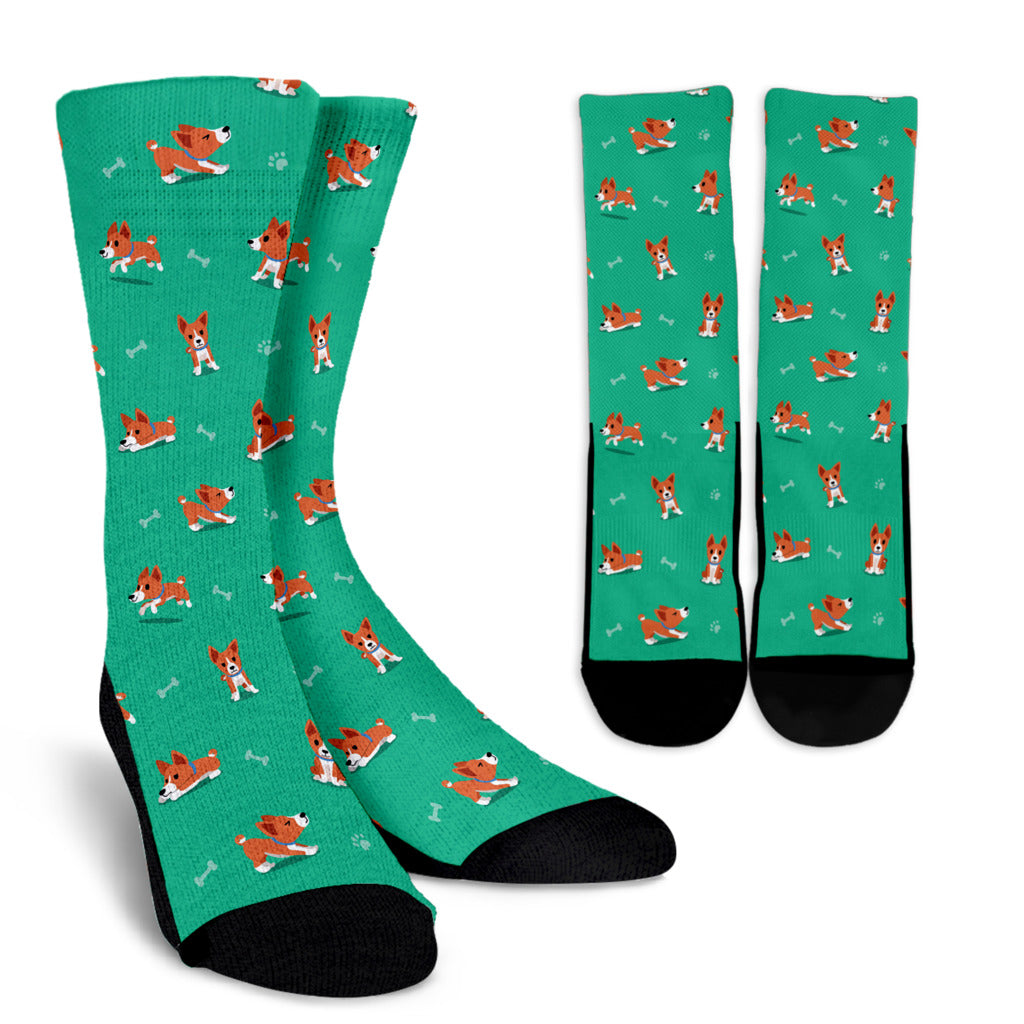Basenji Pattern Print Design 02 Crew Socks