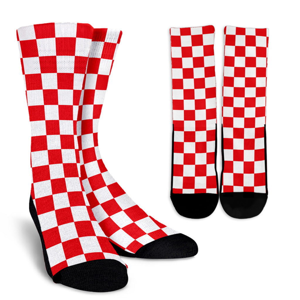 Checkered Red Pattern Print Design 04 Crew Socks