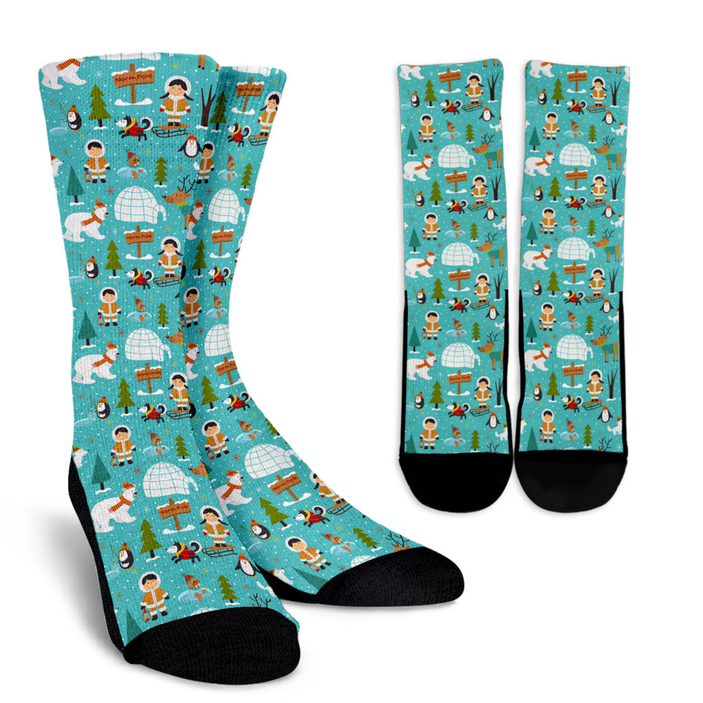 Eskimo Pattern Print Design 01 Crew Socks