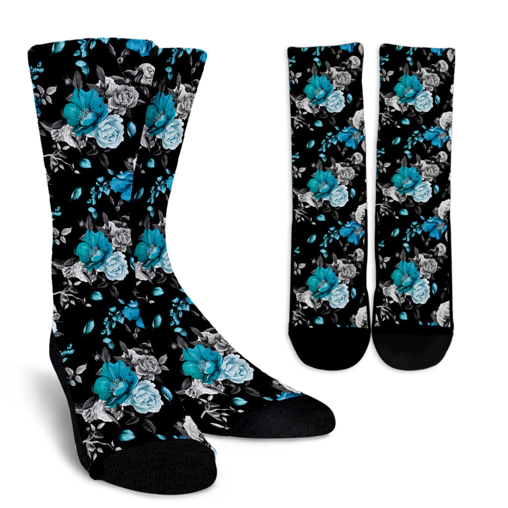 Rose Pattern Print Design A02 Crew Socks