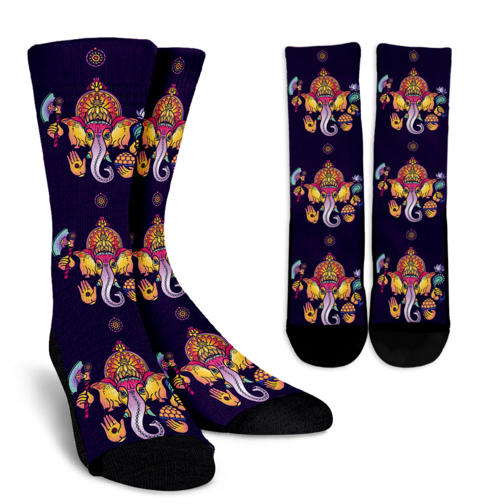 Ganesha Pattern Print Design 04 Crew Socks