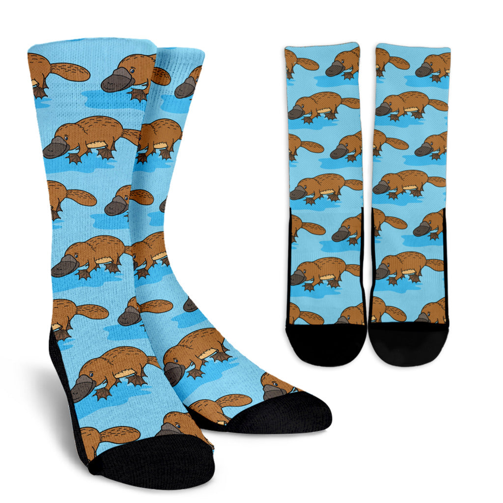 Platypus Pattern Print Design A02 Crew Socks