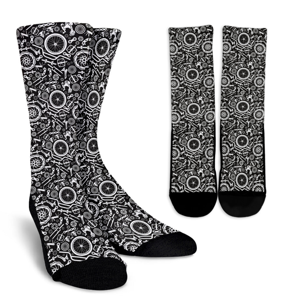 Bicycle Tools Pattern Print Design 02 Crew Socks