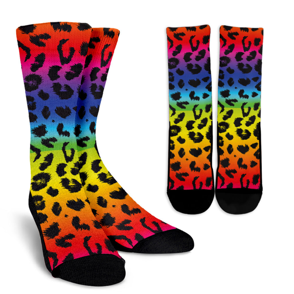 Rainbow Leopard Pattern Print Design A01 Crew Socks