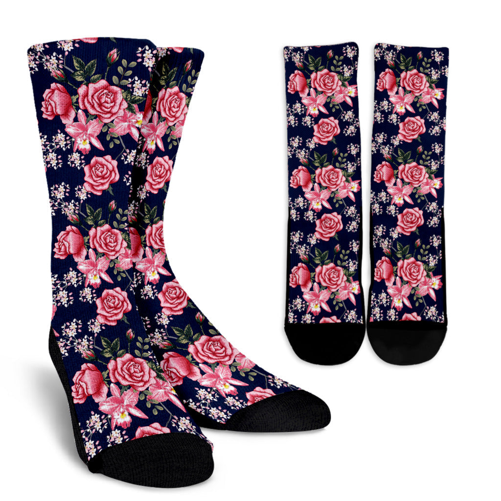 Rose Pattern Print Design A05 Crew Socks