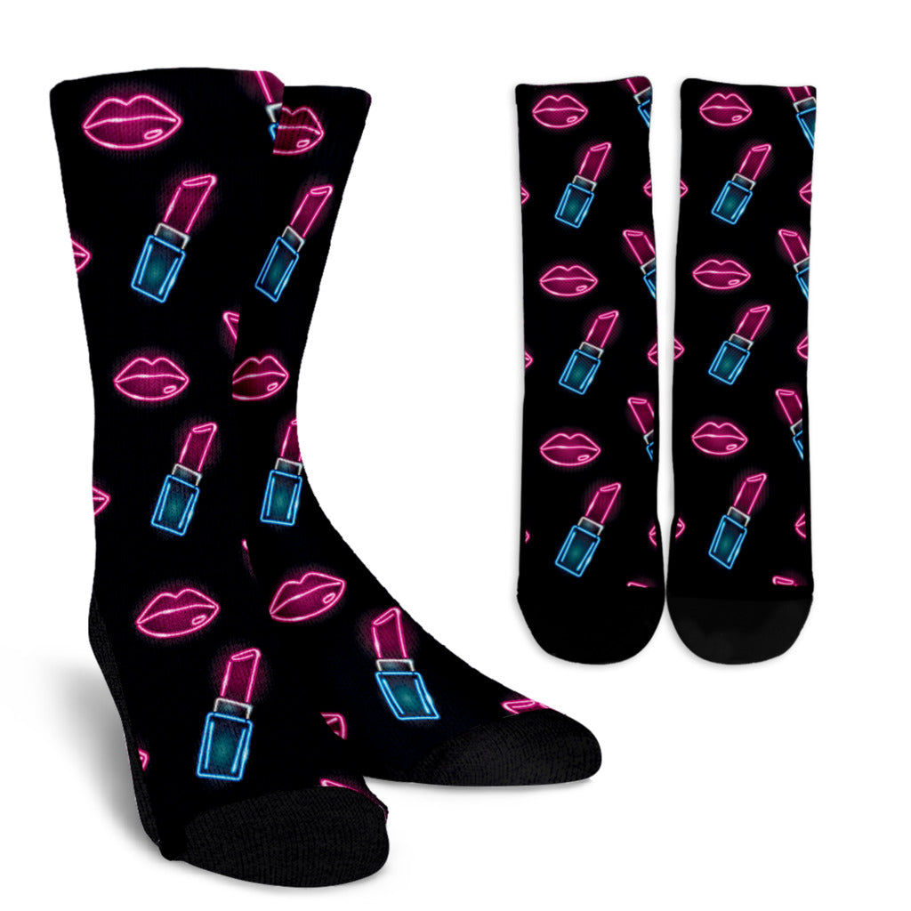 Lipstick Color Neon Pattern Print Design 03 Crew Socks