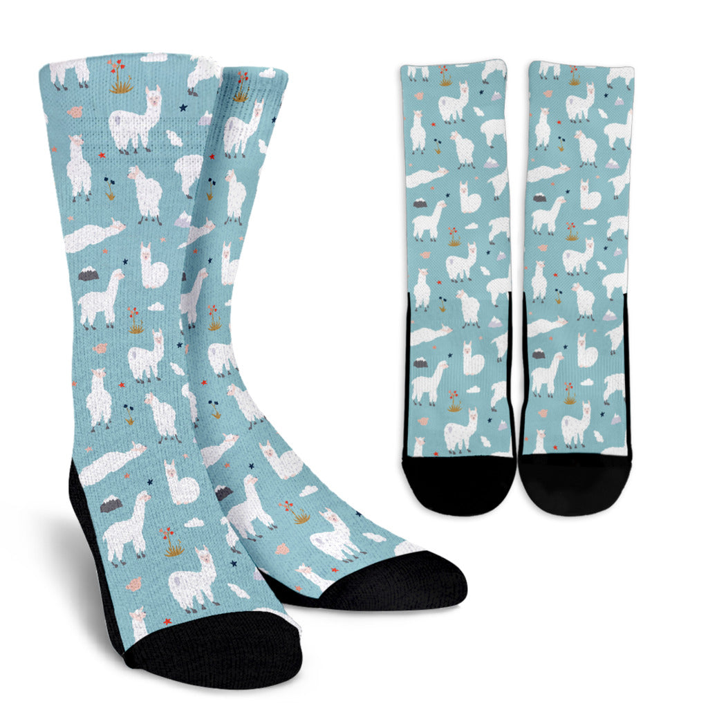 Alpaca Pattern Print Design 02 Crew Socks