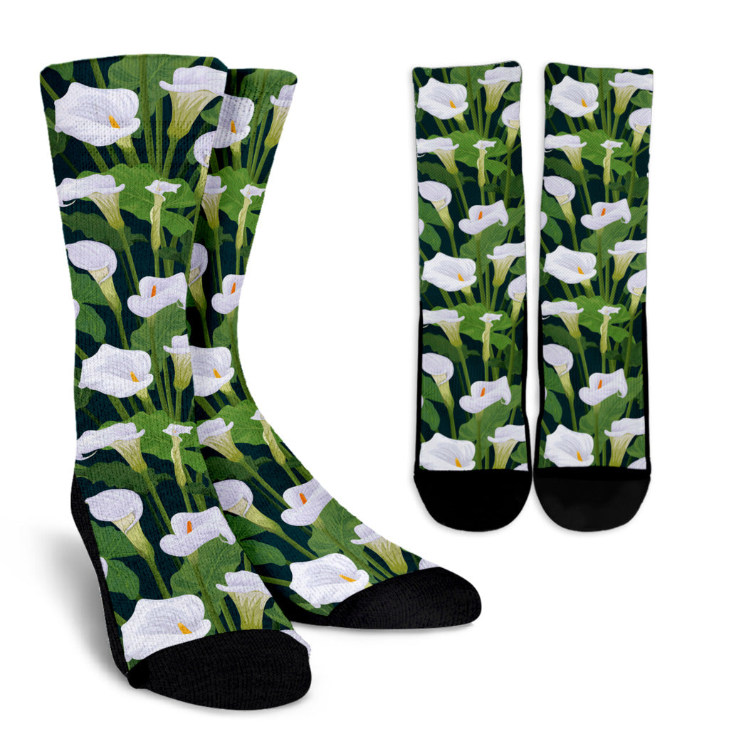 Lily Pattern Print Design 04 Crew Socks