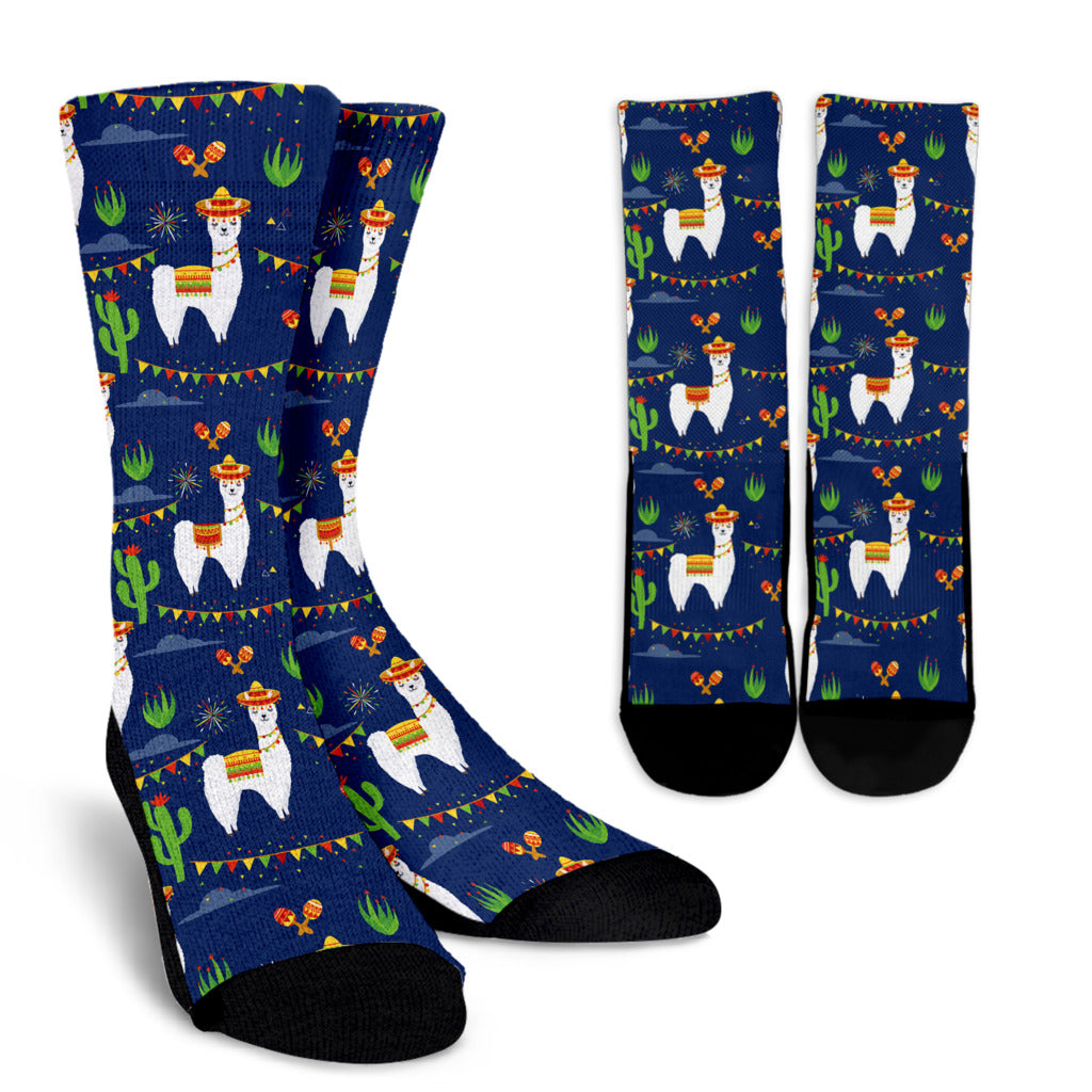 Llama Cactus Pattern Print Design 05 Crew Socks