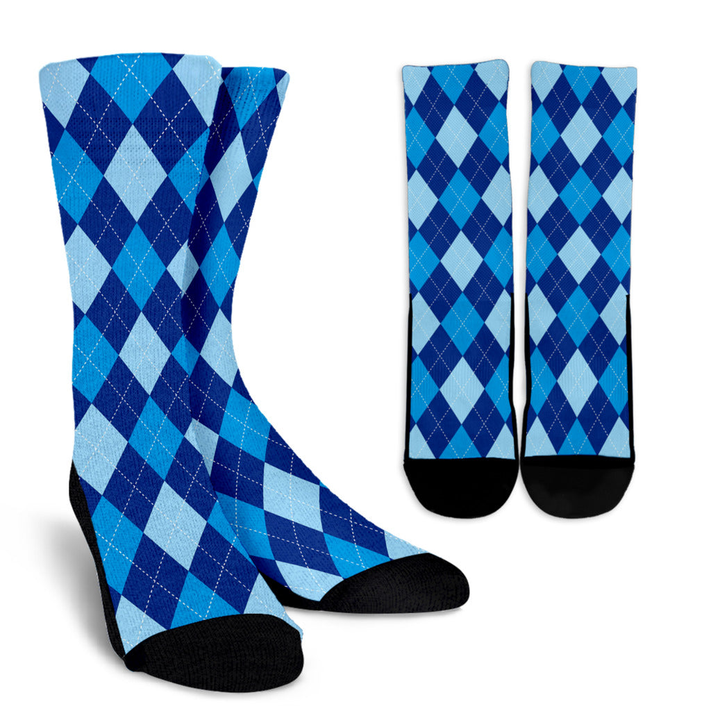 Argyle Blue Pattern Print Design 02 Crew Socks