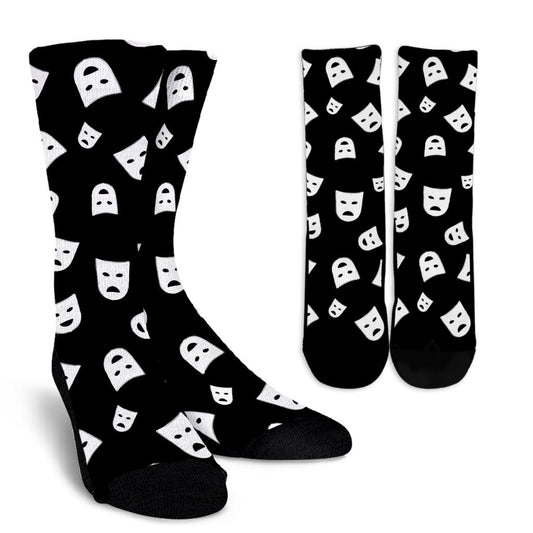 Acting Mask Pattern Print Design 03 Crew Socks