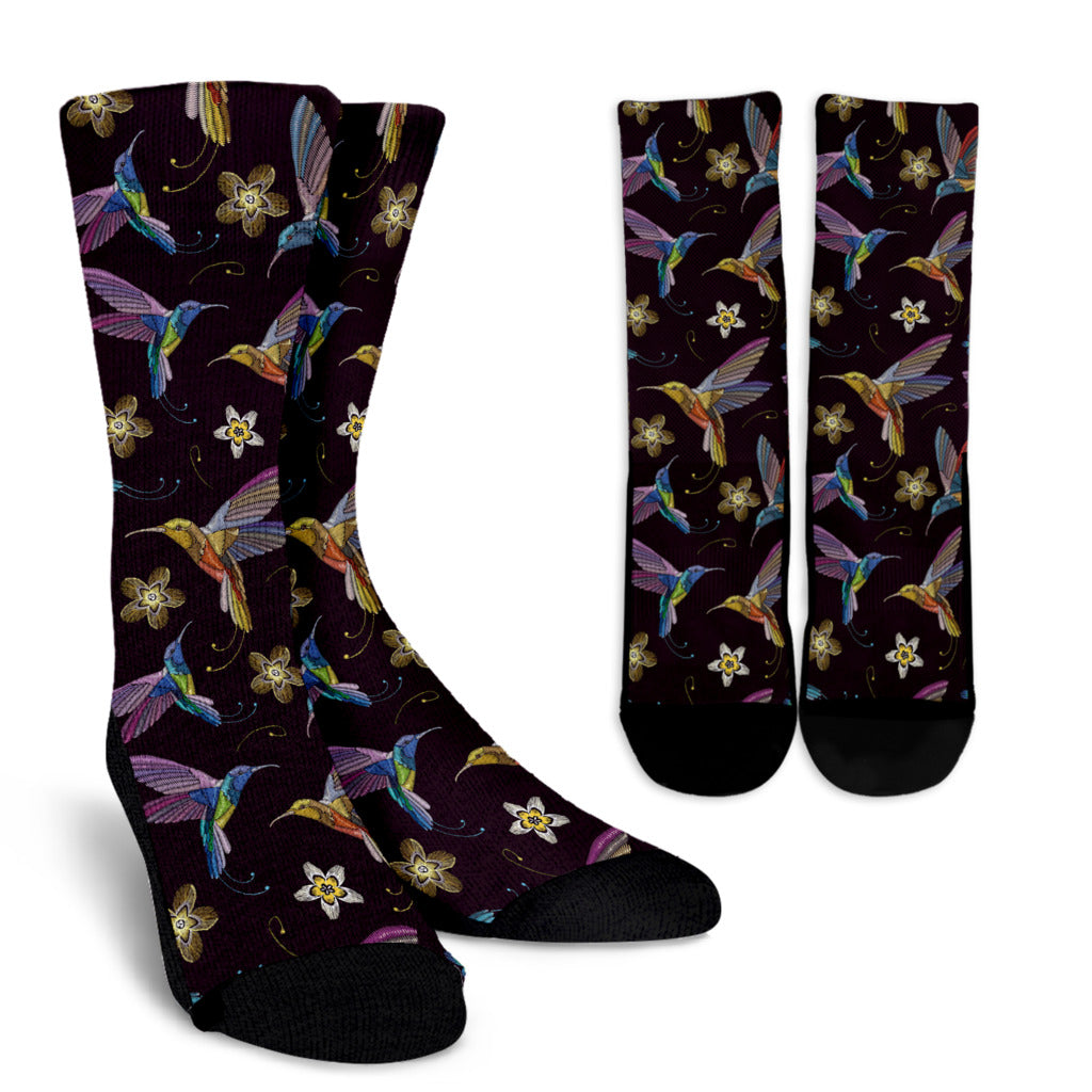 Hummingbird Pattern Print Design 04 Crew Socks