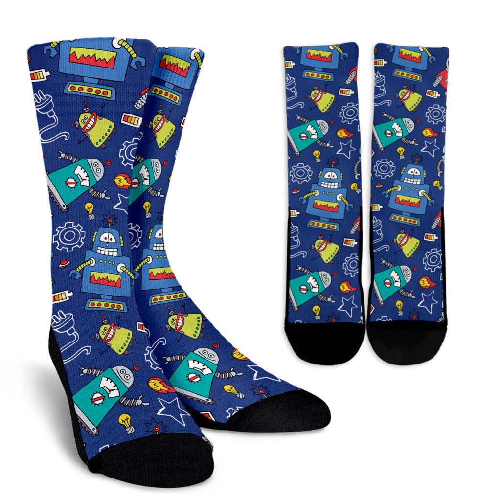 Robot Pattern Print Design A03 Crew Socks