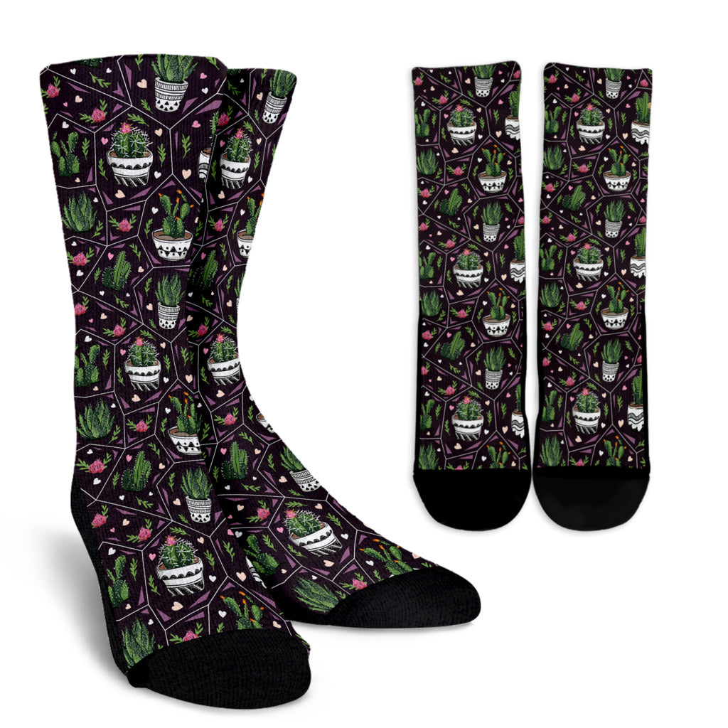 Cactus Pattern Print Design 03 Crew Socks
