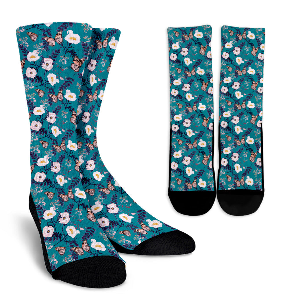 Butterfly Pattern Print Design 012 Crew Socks