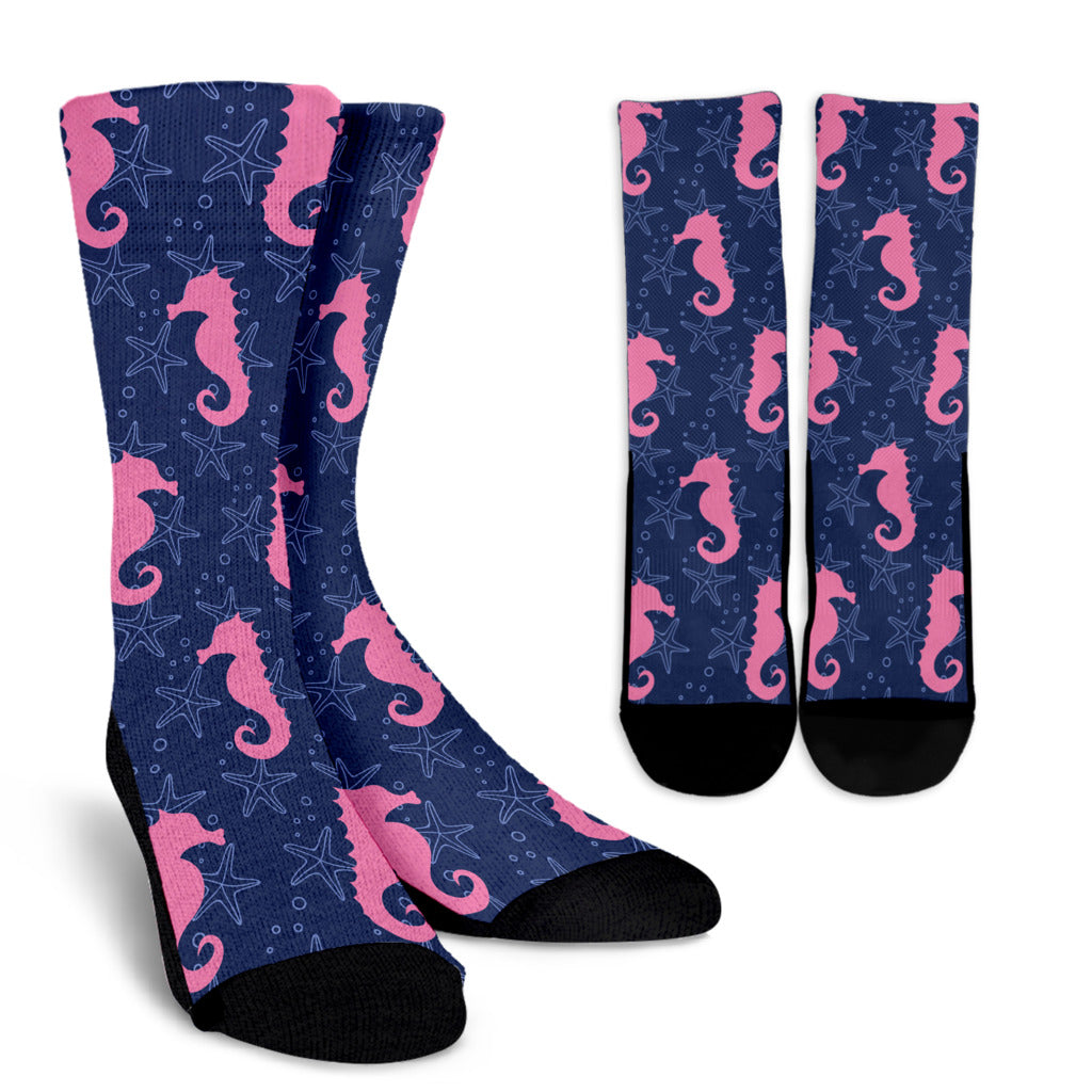 SeaHorse Pink Pattern Print Design 02 Crew Socks