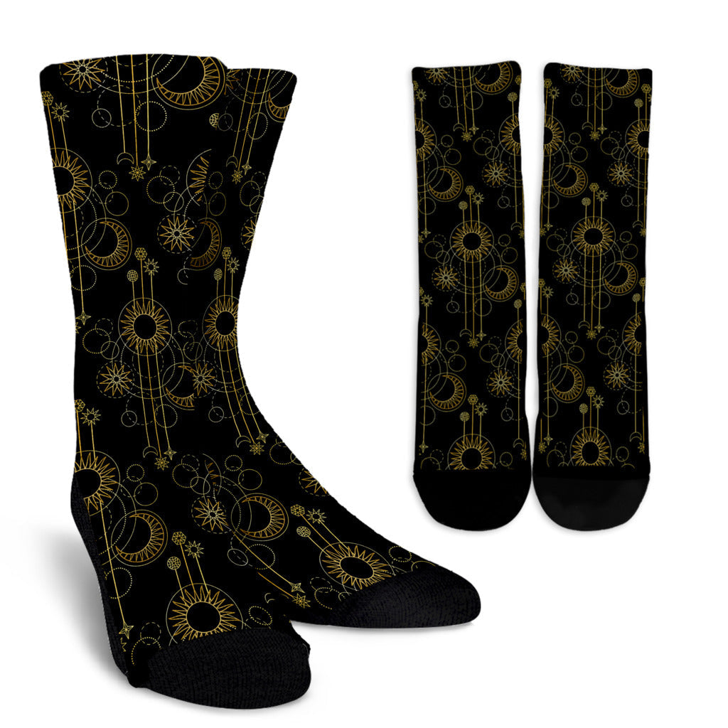 Moon Boho Style Pattern Print Design 01 Crew Socks