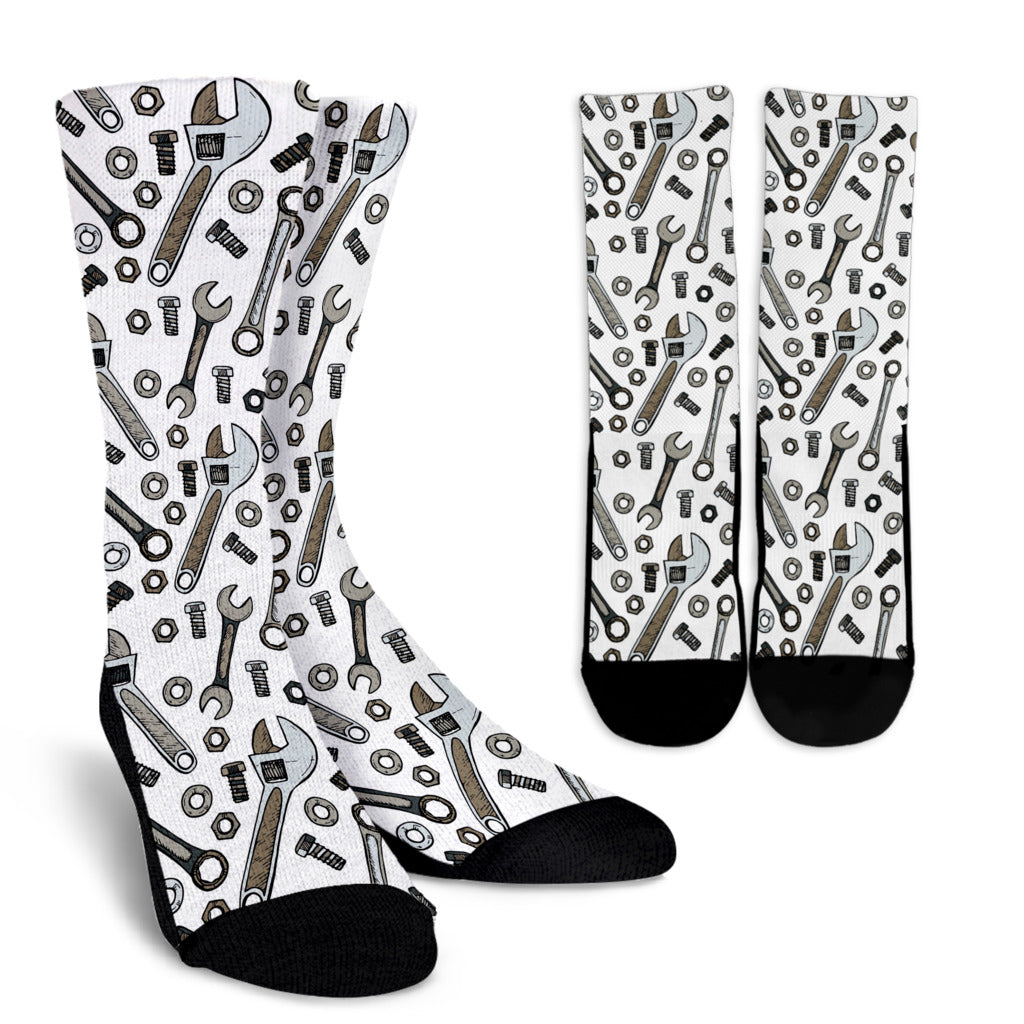Mechanic Pattern Print Design 03 Crew Socks