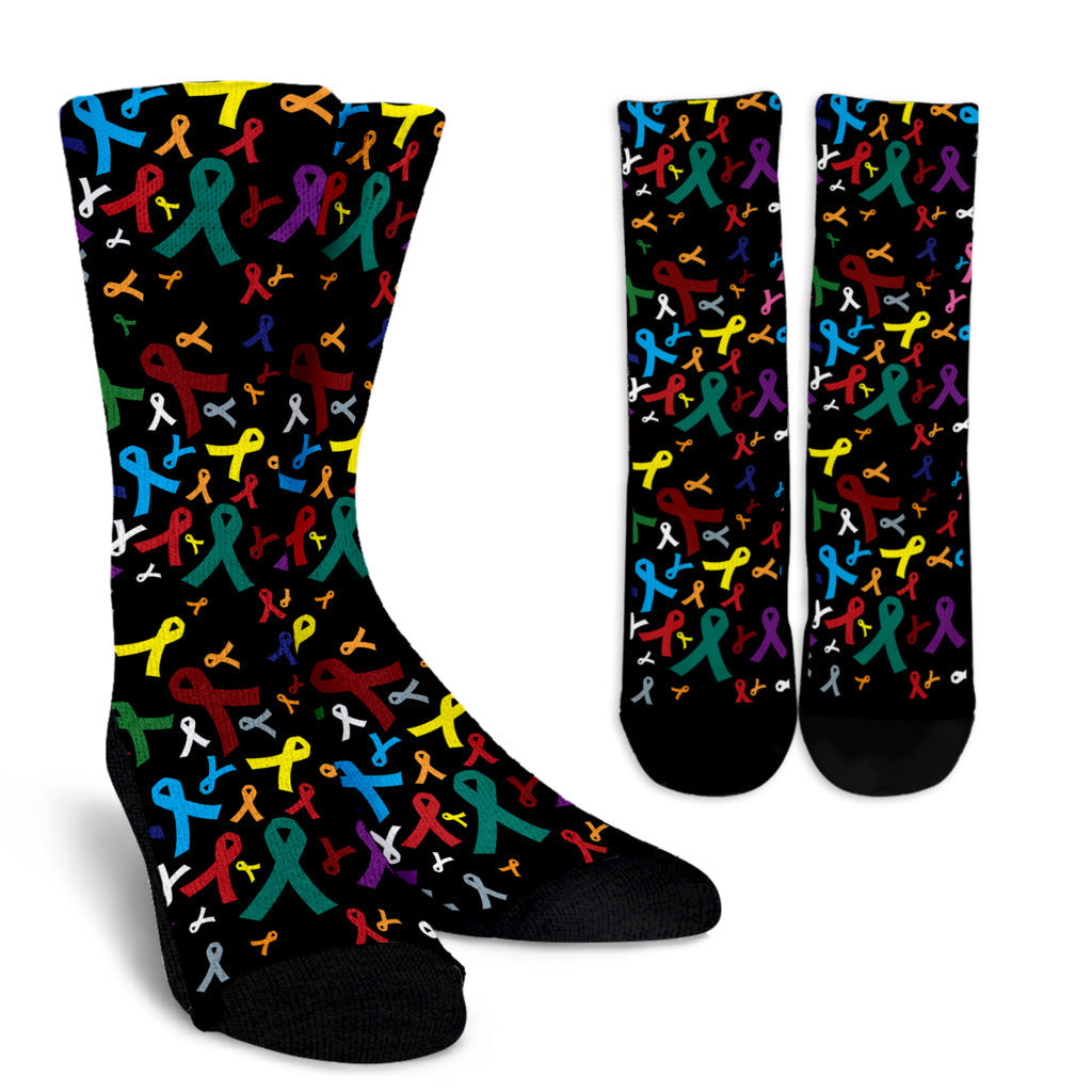 Cancer Awareness Pattern Print Design 03 Crew Socks