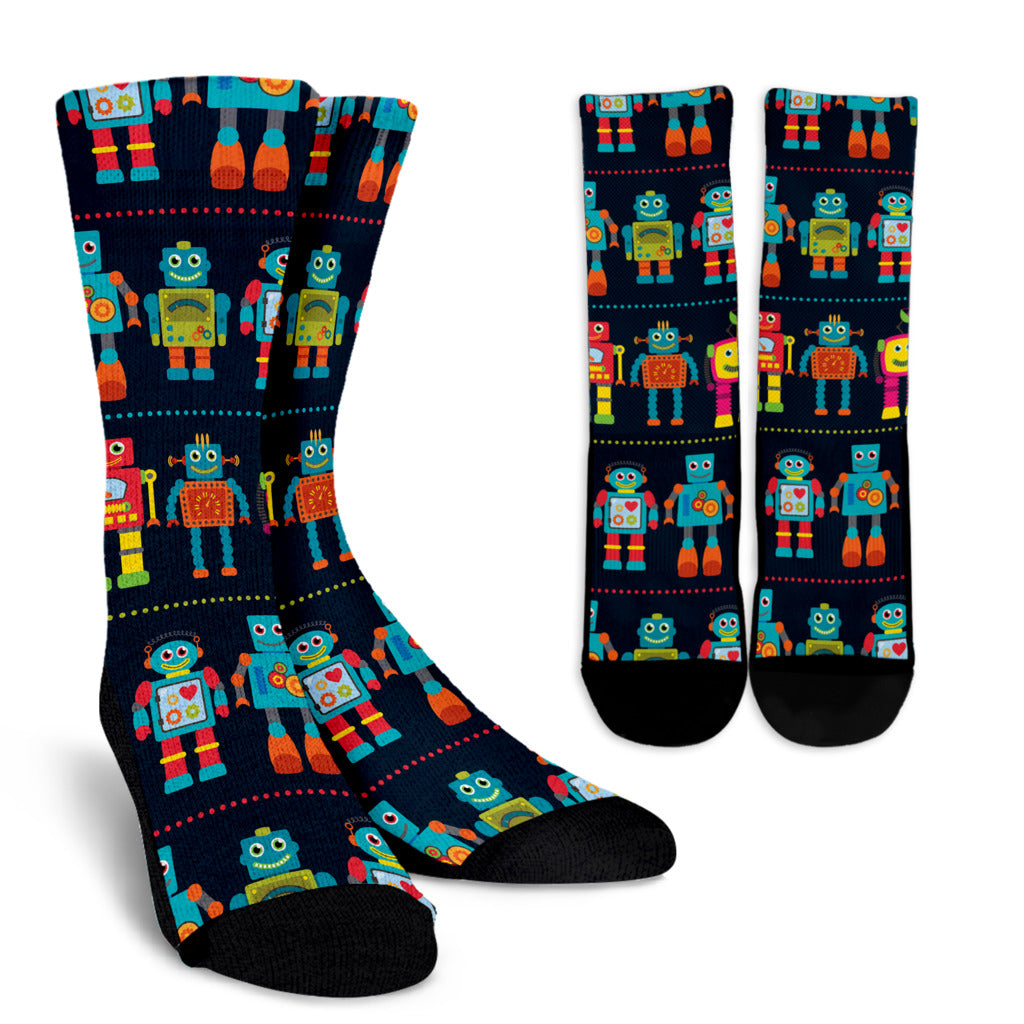 Robot Pattern Print Design A01 Crew Socks