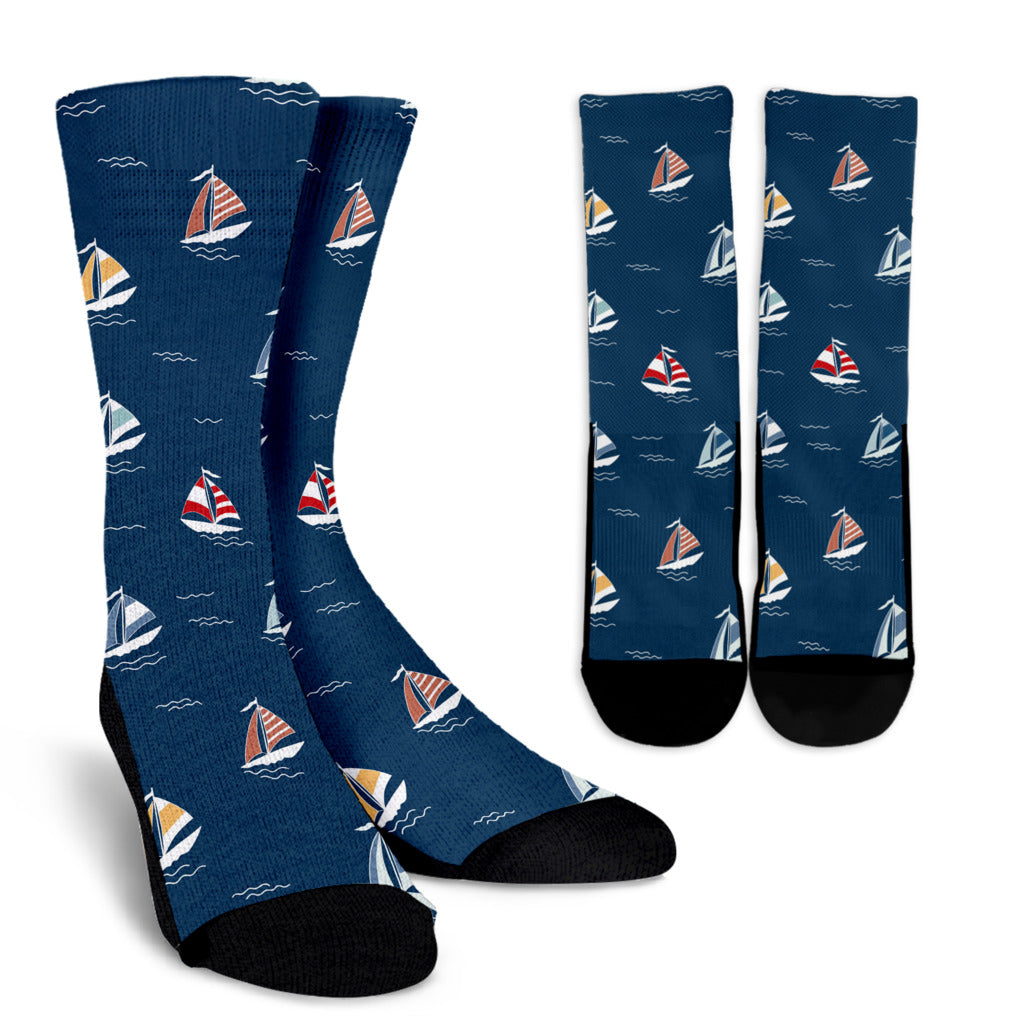 Sailing Ships Pattern Print Design A02 Crew Socks