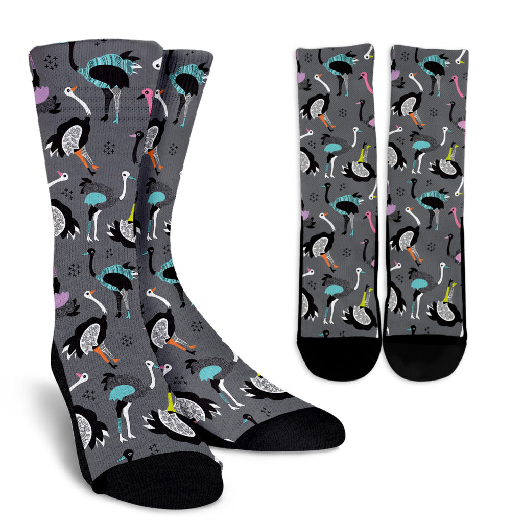 Ostrich Pattern Print Design 01 Crew Socks