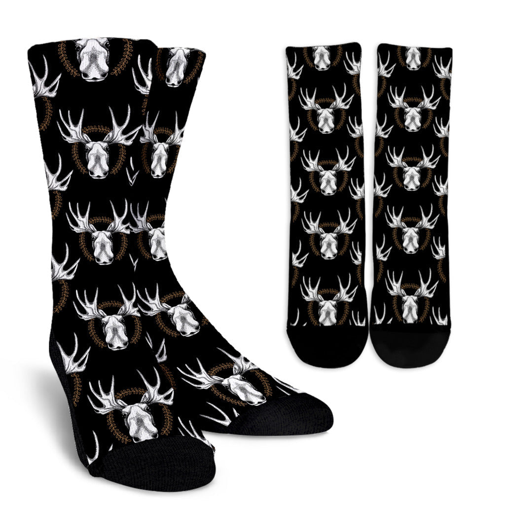Moose Pattern Print Design 02 Crew Socks
