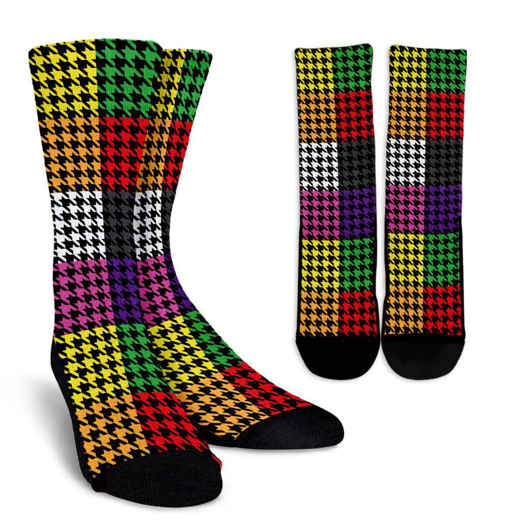 Houndstooth Colorful Pattern Print Design 01 Crew Socks