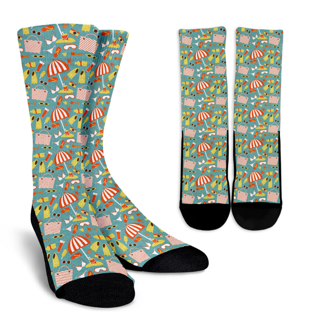 Beach Scene Pattern Print Design 02 Crew Socks