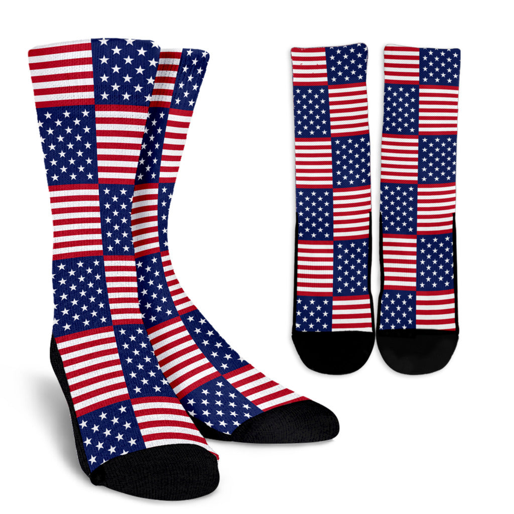 Patriotic US Flag Pattern Print Design A03 Crew Socks