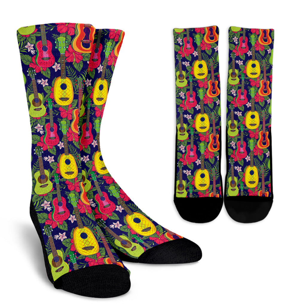 Ukulele Tropical Pattern Print Design 03 Crew Socks