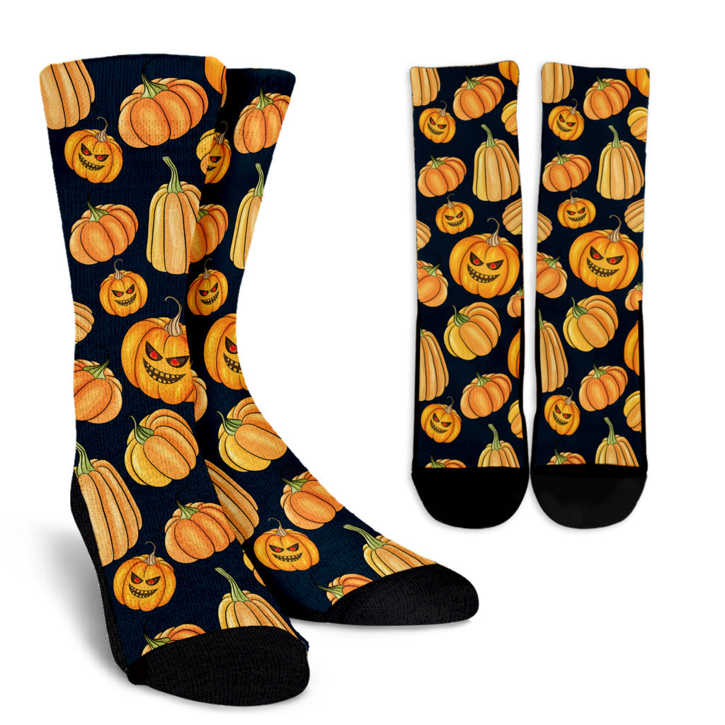 Pumpkin Halloween Pattern Print Design A04 Crew Socks