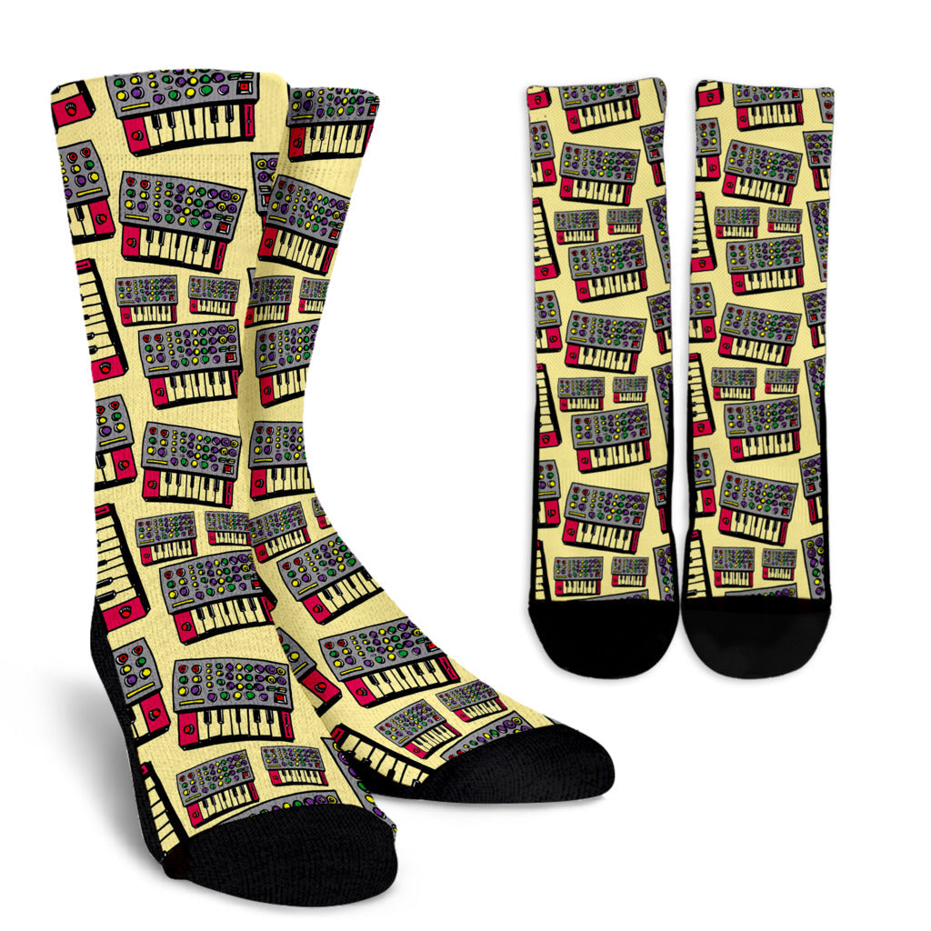 Synthesizer Pattern Print Design 01 Crew Socks