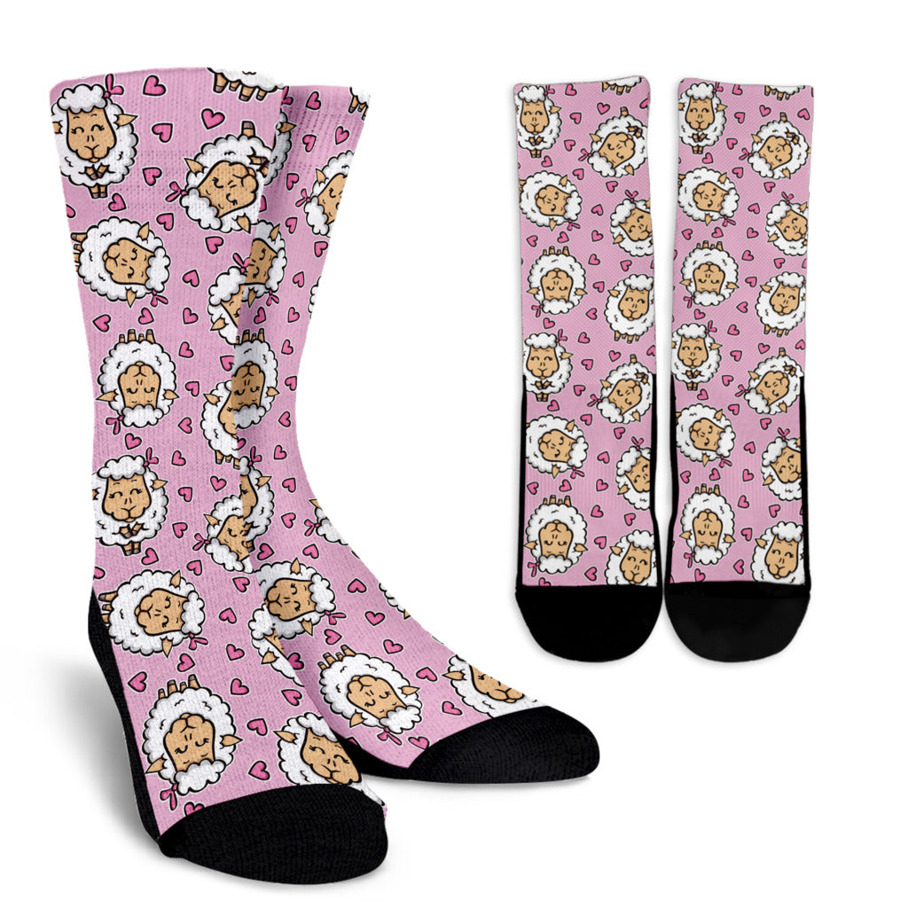 Sheep Cute Pattern Print Design 01 Crew Socks