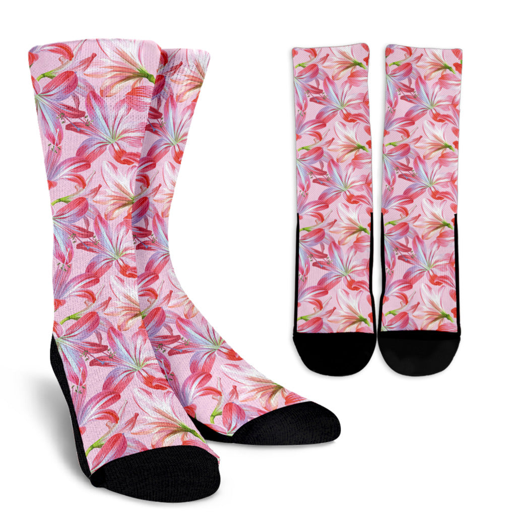Amaryllis Pattern Print Design 02 Crew Socks