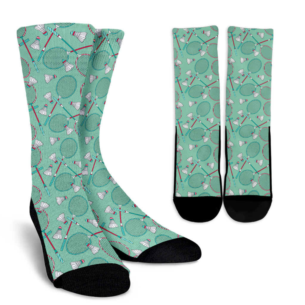 Badminton Pattern Print Design 05 Crew Socks