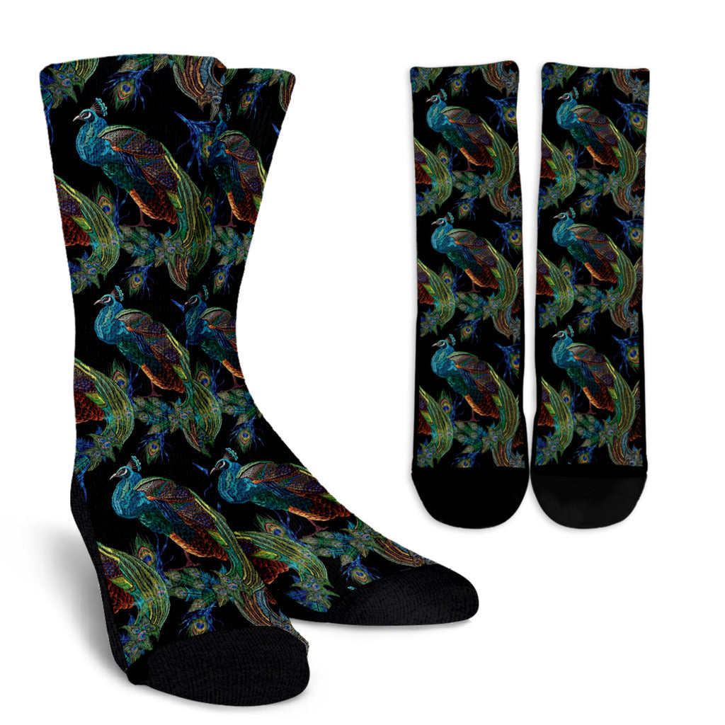 Peacock Pattern Print Design A04 Crew Socks