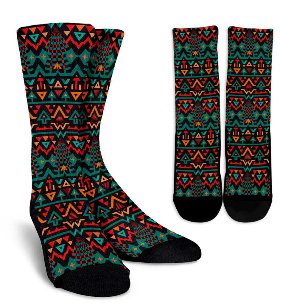 Aztec Pattern Print Design 04 Crew Socks