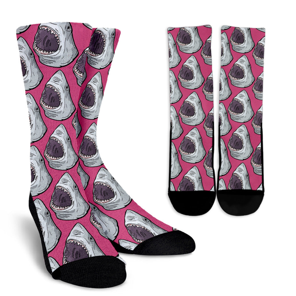 Great White Shark Pattern Print Design 01 Crew Socks