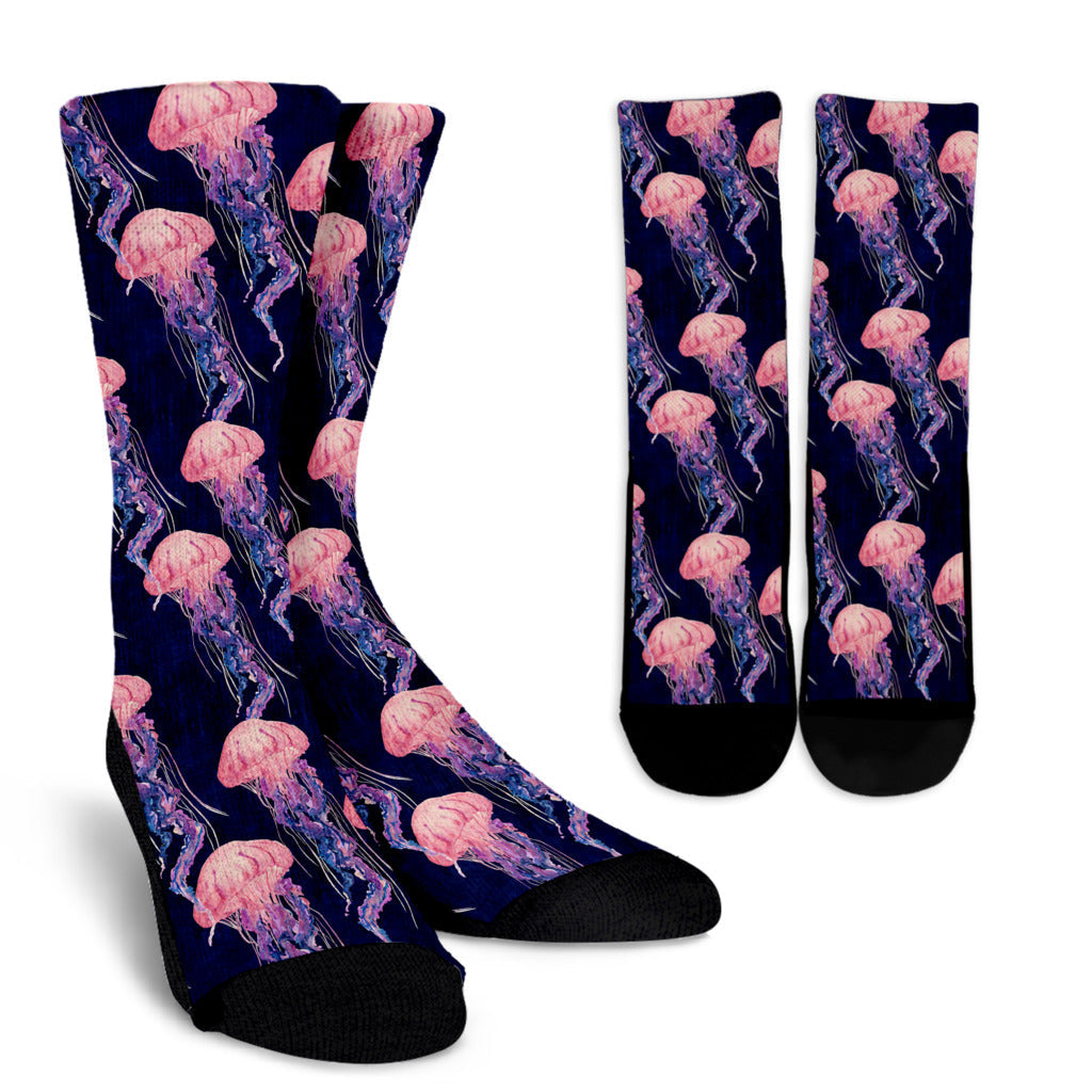 Jellyfish Pattern Print Design 03 Crew Socks